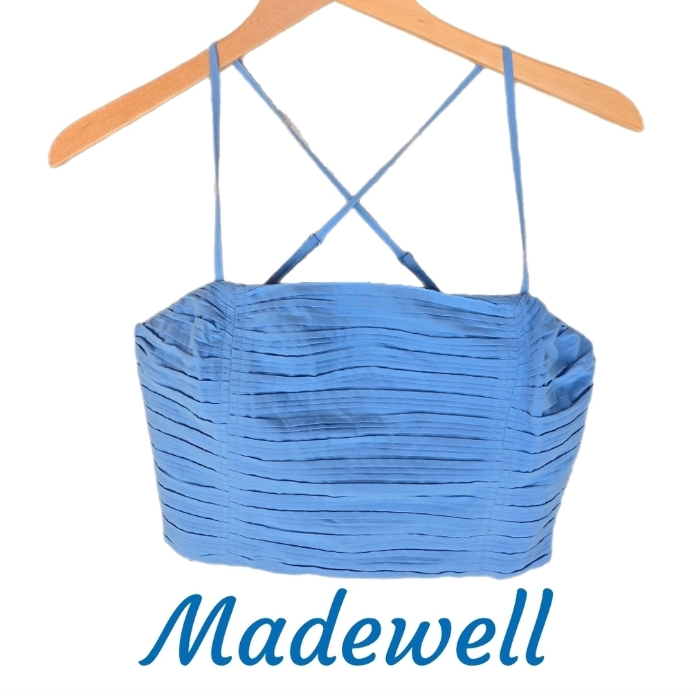 Madewell Womens Crop Top Sz 2 Wendy Pleated Cotton Poplin Adj Straps Side Zip